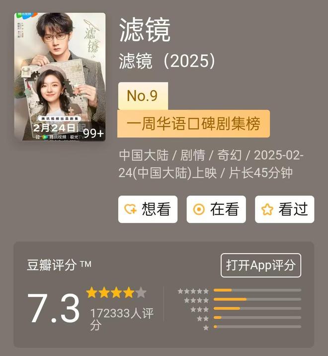 九游娱乐文化：热播剧评分：《滤镜》73《黄雀》71《棋士5(图3)
